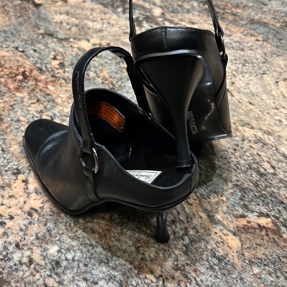 Vintage Harley-davidson Leather Buckle black slip on heels with back strap 7.5 - Picture 6 of 12